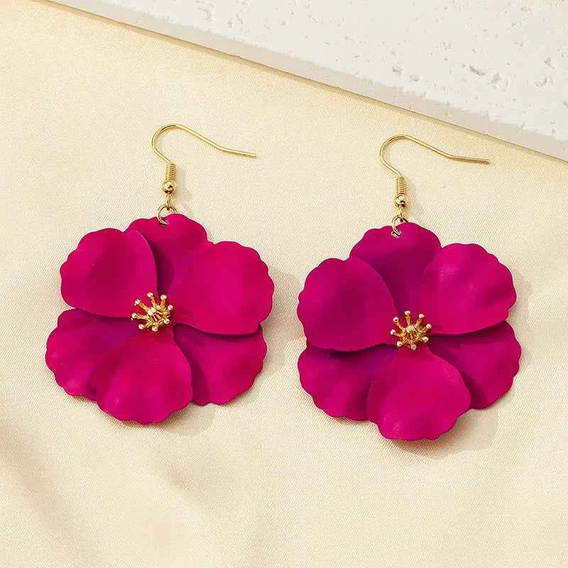 Rose Red Flower Imitation Pearl Dangle Earrings for Women Fashion Multilayer Floral Drop Earrings Jewelry Accessories Party Gift