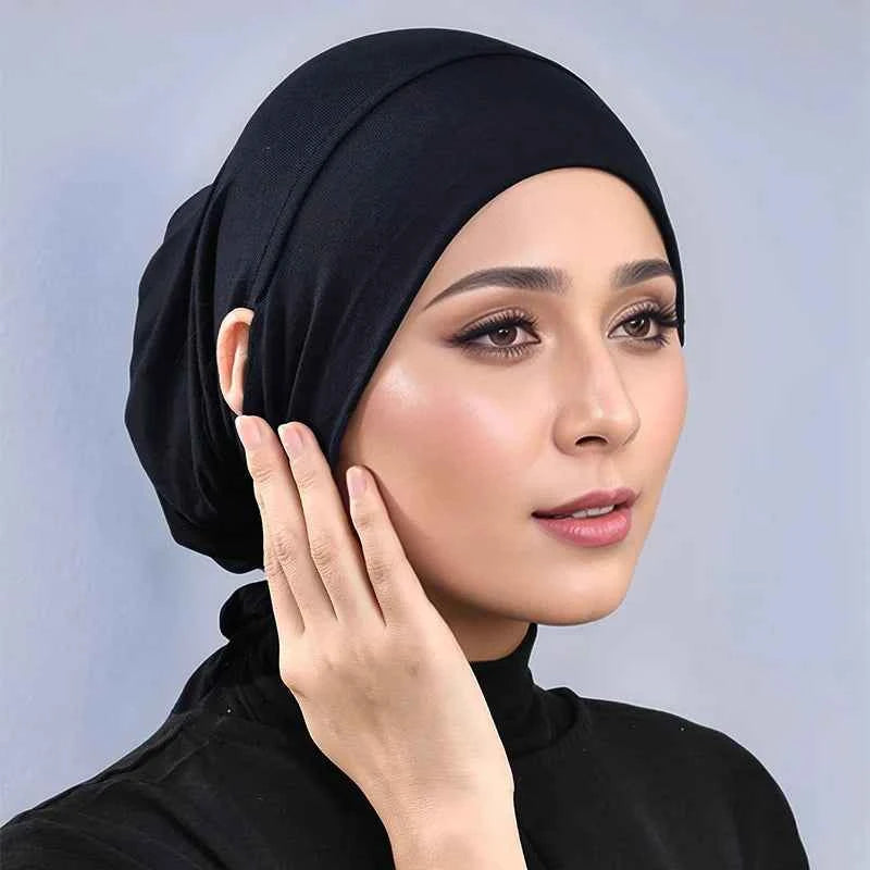 Adjustable Modal Under Cap With Ear Hole Hijab Caps Solid Muslim Hijab Inner Scarf Lady Bandanas Cap Under Caps Soft Hijab