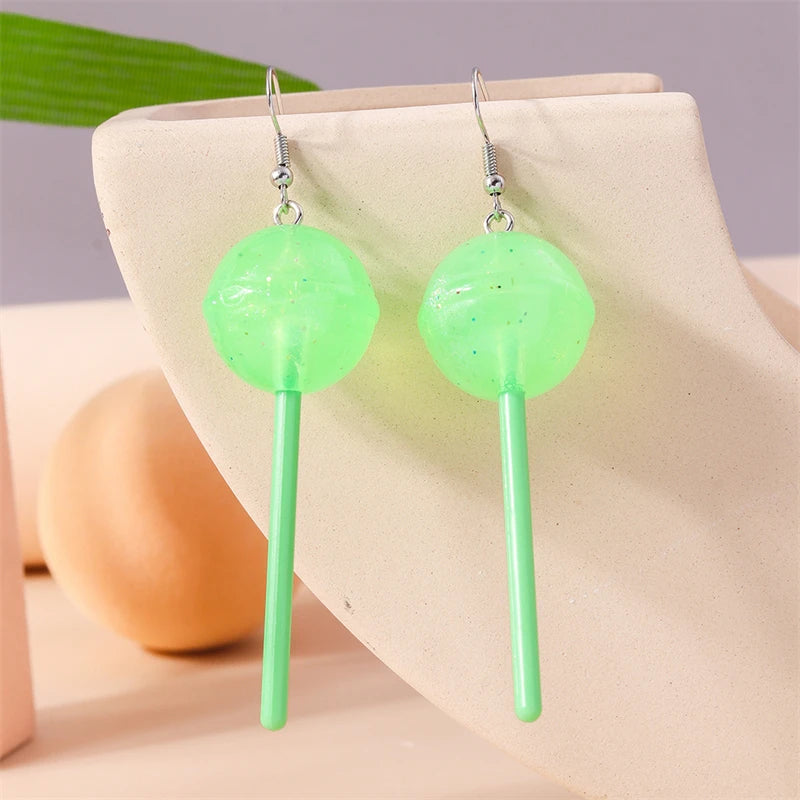 Sweet Candy Color Lollipop Drop Earrings for Women Funny Simulation Food Flower Dinosaur Dangle Hook Earrings Girls Jewelry Gift