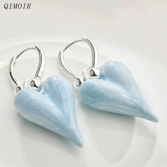 Copper Clip On Hoop Earrings For Women Enamel Heart Pendant Dangle Fashion Jewelry Classic New Style Holiday Accessories C1961