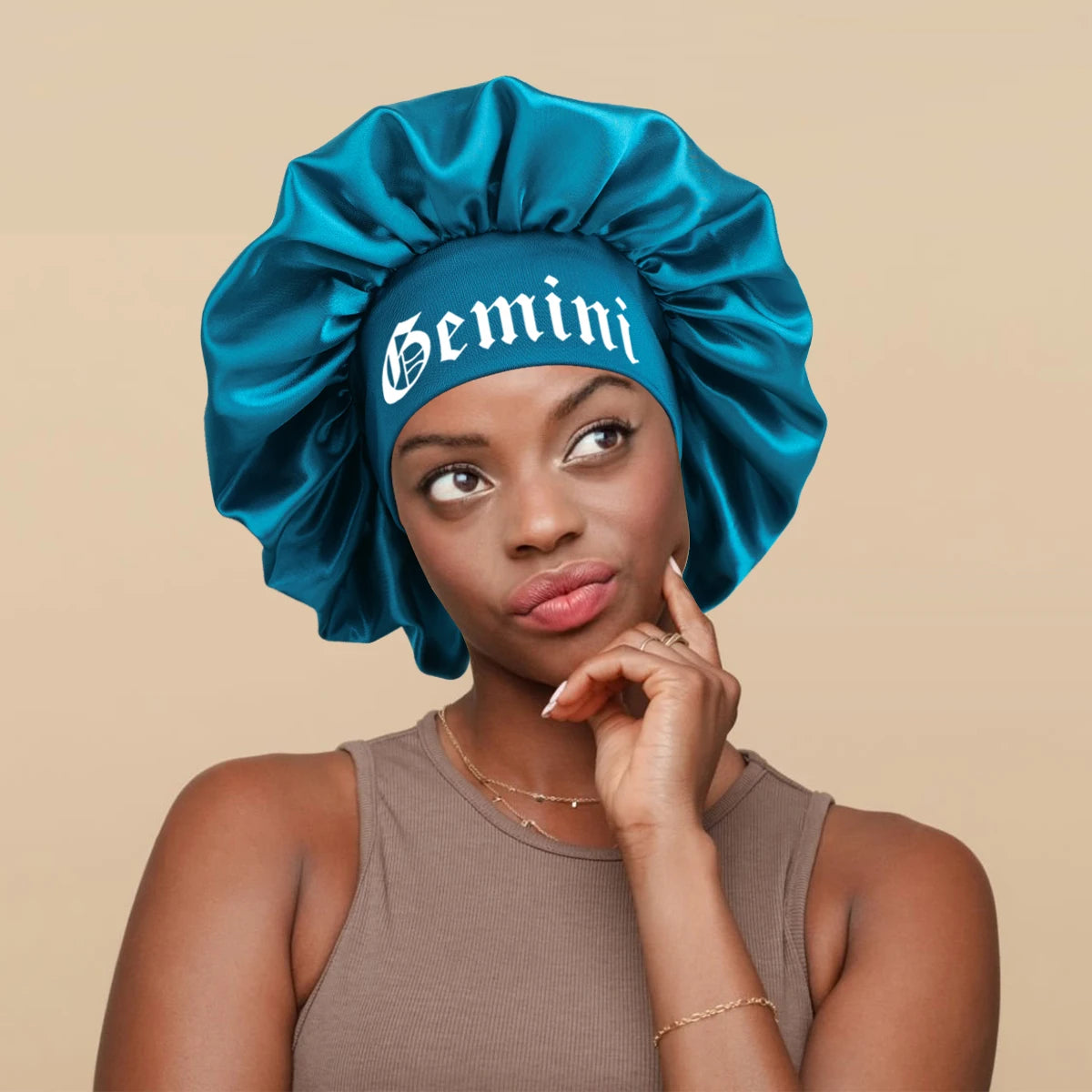 1PConstellation Print Satin Sleep Bonnet with Wide Band Soft Wrap Band for Daily Use Makeup & Face WashingComfortableSleepingCap - NamafadStore