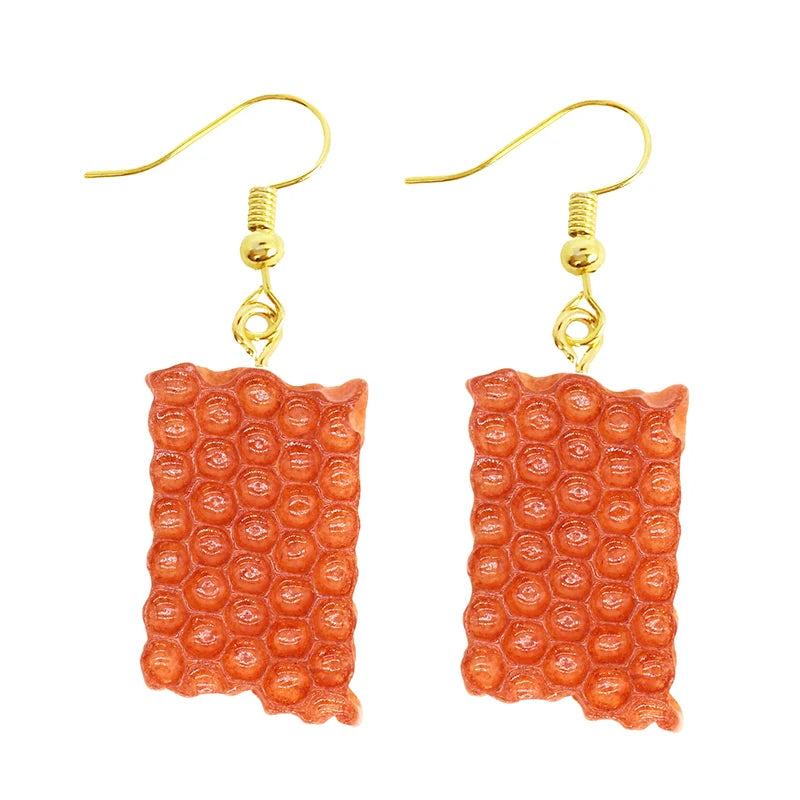 Women Earring Resin Drop Funny Custom Cute Girls Eardrop Kids Chocolate Strawberry Hamburger Hot Dog Mushroom Broccoli Coffee