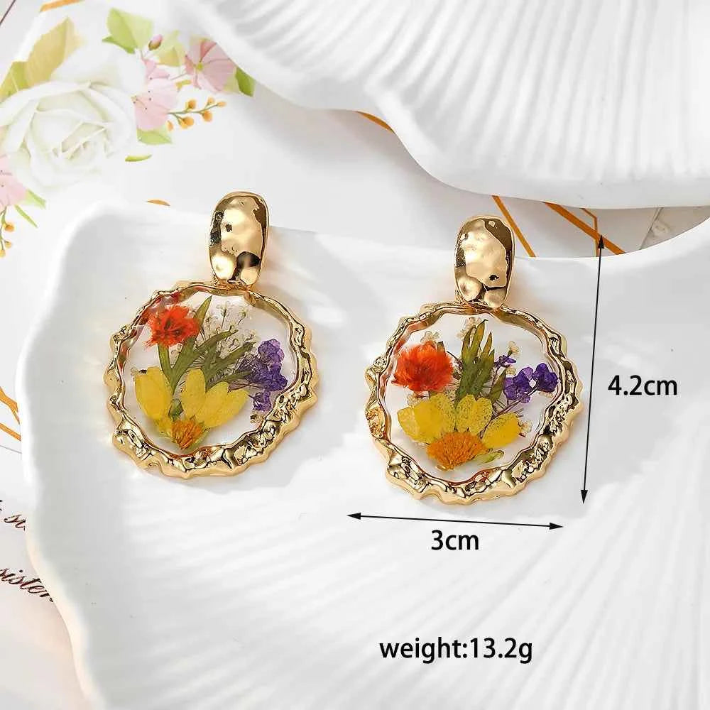 Colorful Natural Flower Earring Transparent Epoxy Resin Pressed Flower Earring Creative Natural Plant Earrings Jewelry Wholesale