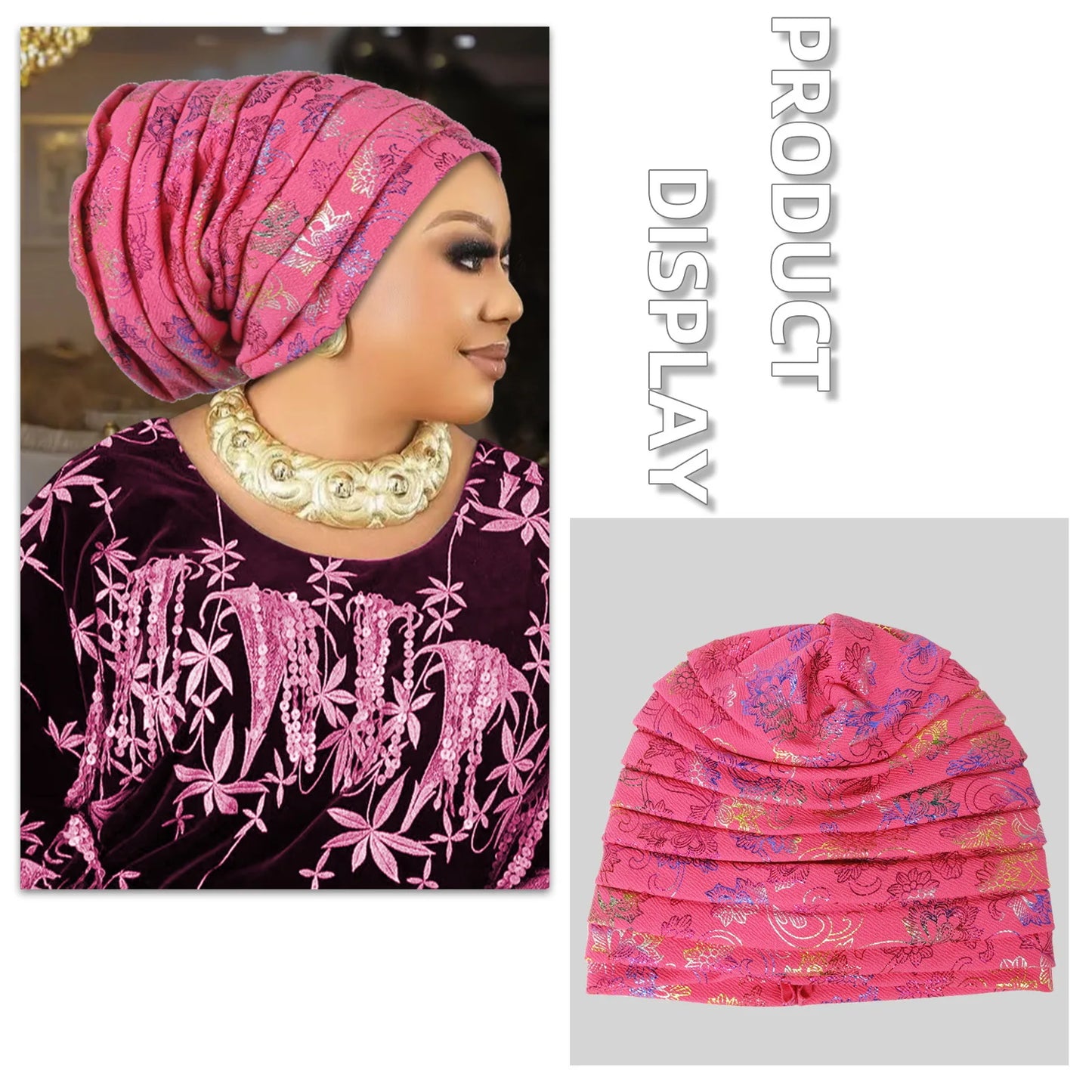 Glitter Pleated Women's Head Wraps Bonnet African Turban Cap Muslim Headscarf Bonnet Turbante mujer - NamafadStore