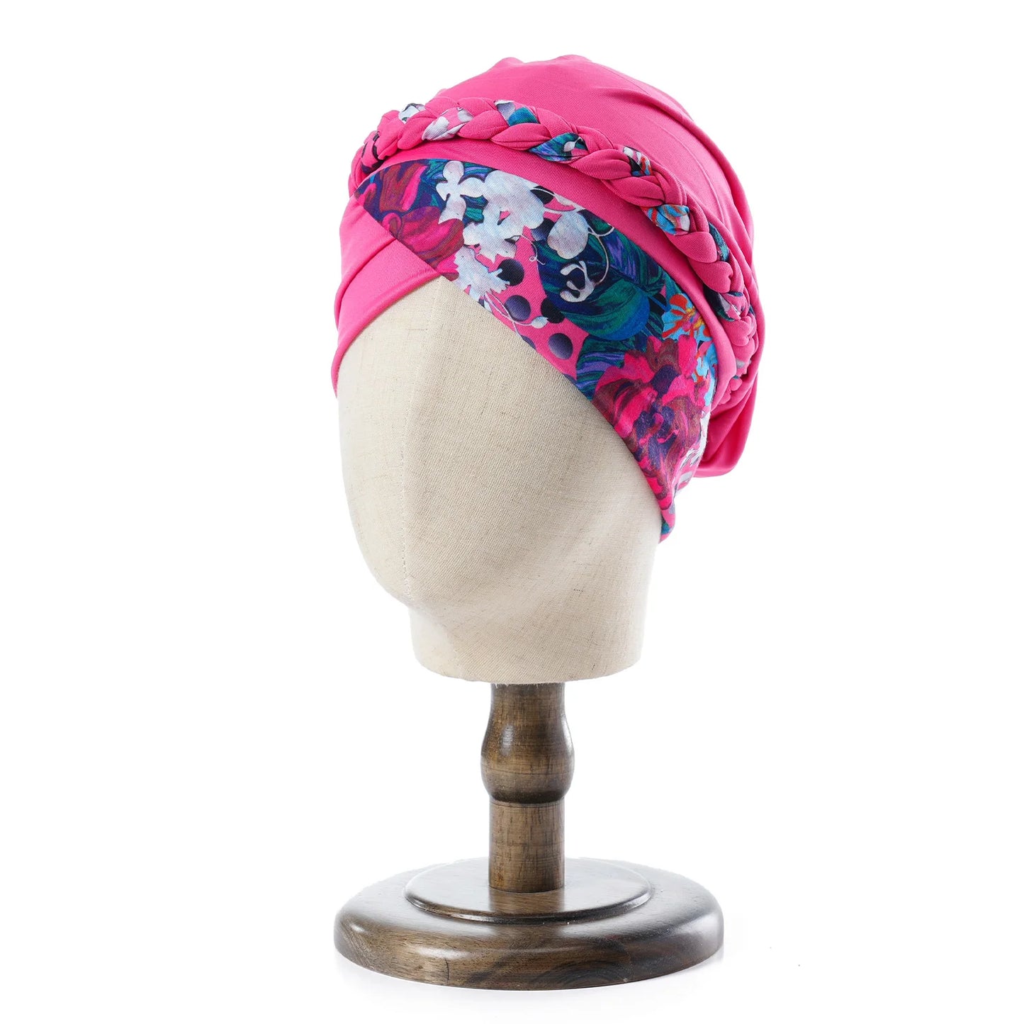 Boho Women Print Muslim Turban Scarf Braid Hijabs Cross Forehead Floral Headwear Arab Wrap Head Scarf Hair Accessories Hat - NamafadStore