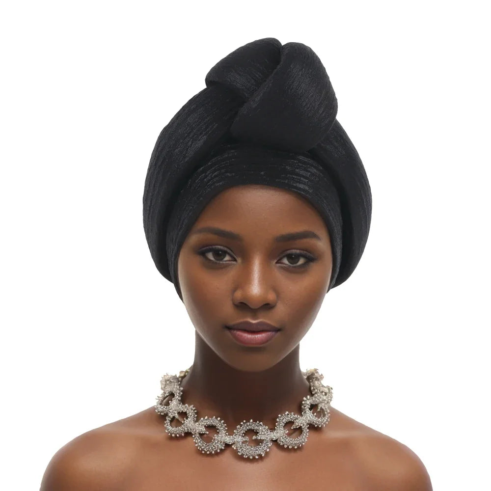 Glitter Fabric African Auto Gele Headtie Nigeria Party Headwear Turbante Mujer Knoted Turban Cap Women's Head Wraps - NamafadStore