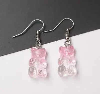 Gradient Candy Color Cute Acrylic Bear Dangle Earrings for Women Girls Gift Korean Fashion Animal Hook Earring Female Jewelry