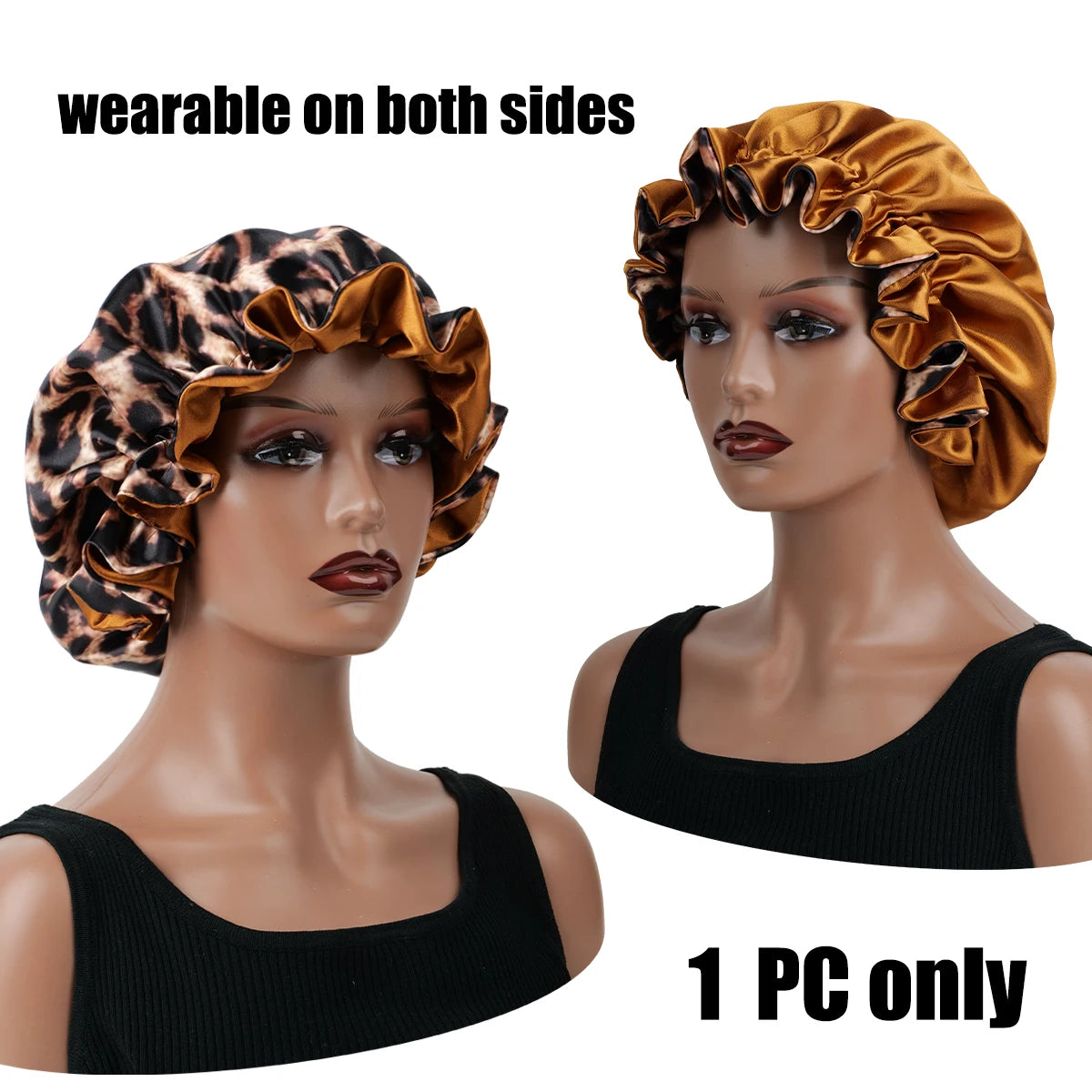 Women's Large Wide Edge Elastic Hat, Casual Silk Bonnet, Smooth Tint, Suitable for Curled, Straight, Leopard Print, Fashion, 1Pc