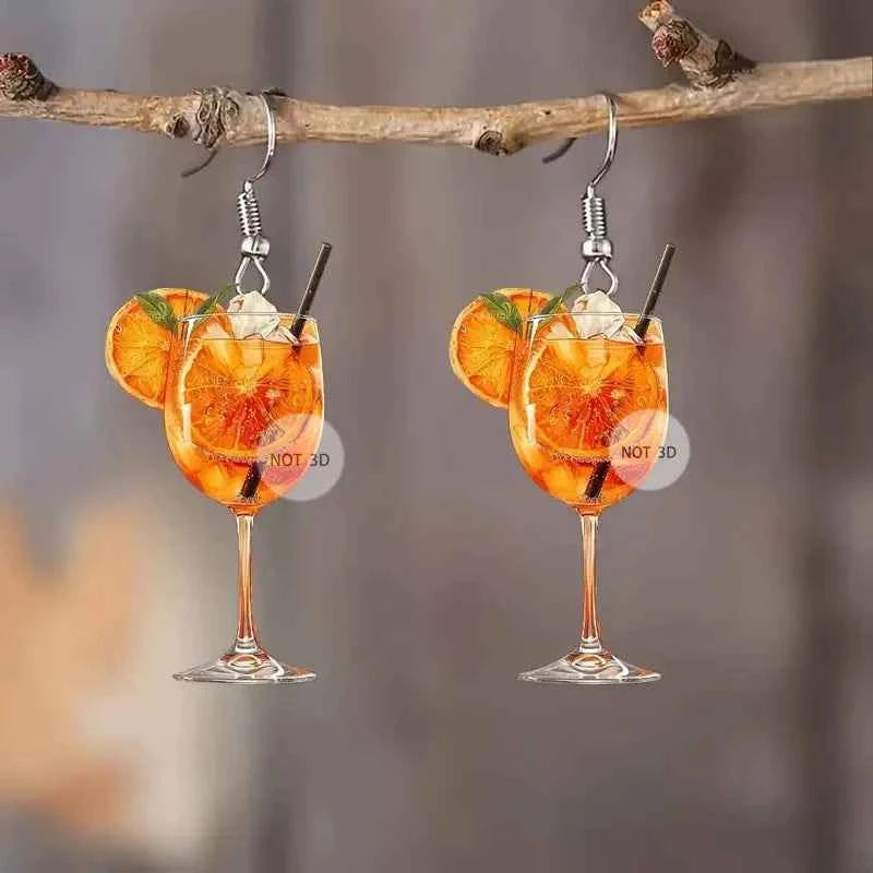 Cool Summer Beer Festival Wine Glass Orange Juice Pendant Acrylic Earrings Fashion Creative Design Fashion Jewelry for Women