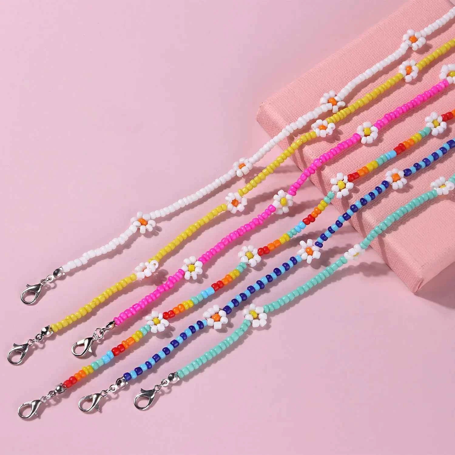 Colorful Charm Flower Beaded Necklace For Women Fashion Bohemia Rice Beads Adjustable Choker Clavicle Beach Jewelry Accessories