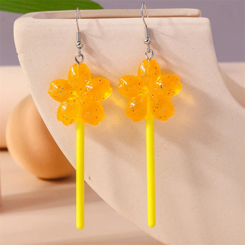 Sweet Candy Color Lollipop Drop Earrings for Women Funny Simulation Food Flower Dinosaur Dangle Hook Earrings Girls Jewelry Gift