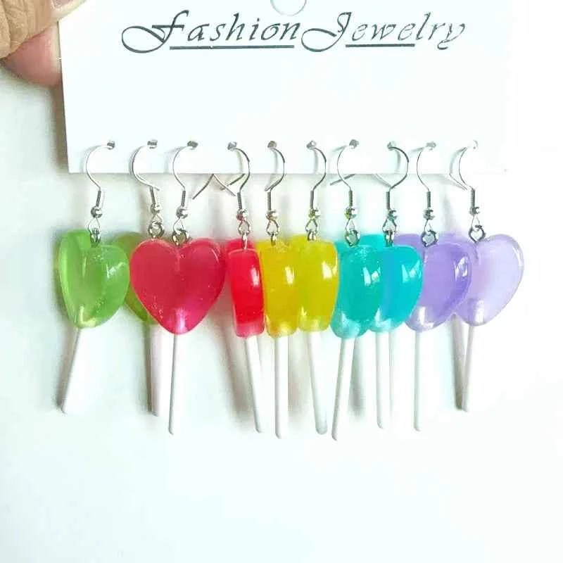 5 Pair Set Small Fresh Colored Resin Pendant Earrings Art Sweet and Cute Fruit Animal Milk Tea Earrings Female