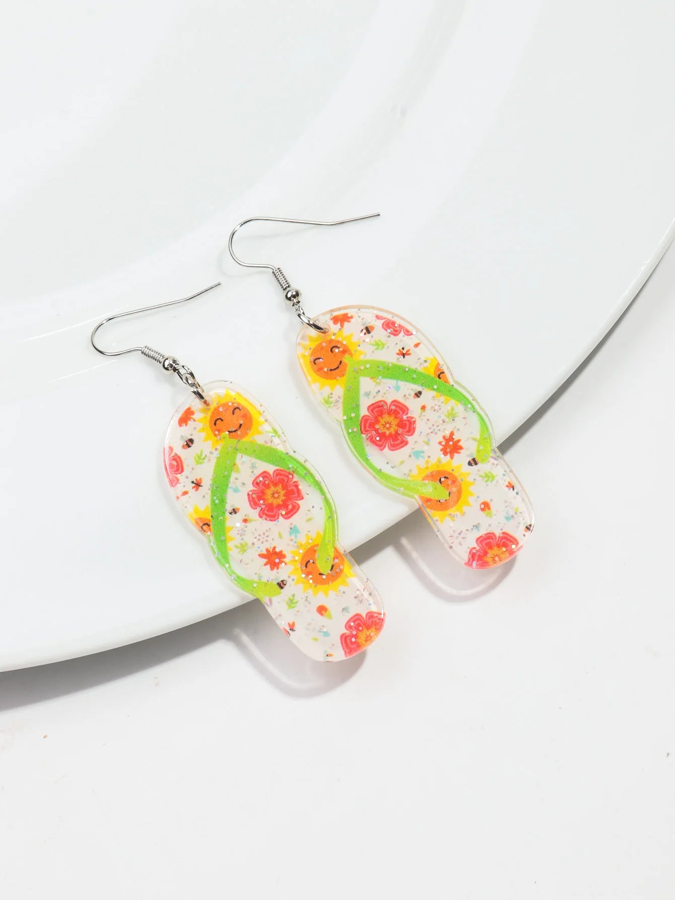 Bohomian Summer Acrylic Flower Slippers Earrings for Women Boho Resin Cute Lemon Leopard Print Shoes Earring Design Jewelry