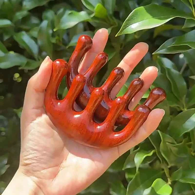 Sandal Wood Five Finger Meridian Massage Comb Wood Comb Head Scalping Body Neck Gua Sha Massager Tool Hair Health Care For Women