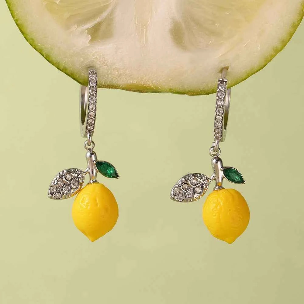 Liora eye-catching Fruit Lemon Drop Earrings for Women Stainless Steel Zircon Hypoallergenic Stud Earrings Jewelry Wedding Gifts