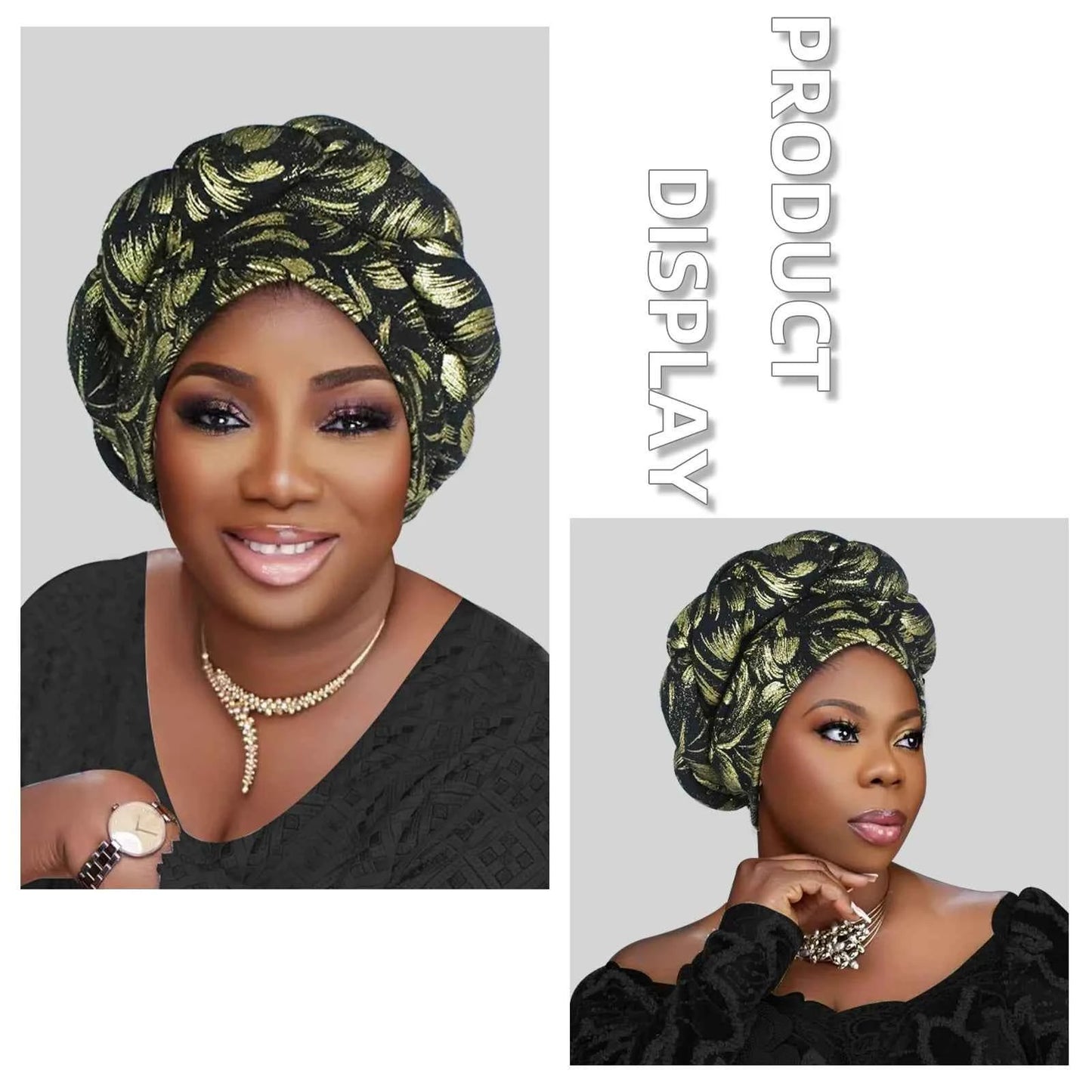 Gold Stamping Fabric Turban Cap for Women Braids Headwrap Bonnet Lady Head Cover Muslim Hat African Female Headgear - NamafadStore