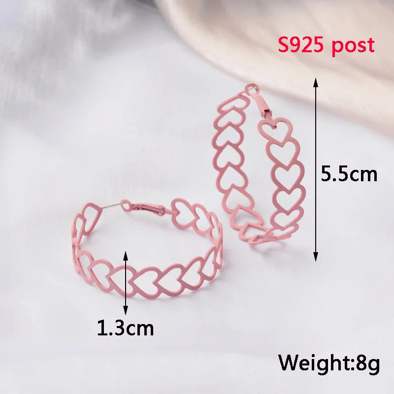 Pink Color Dangle Earrings for Women Korean Fashion Flower Long Hanging Earrings Butterfly Heart Pendants Twist Drop Earrings