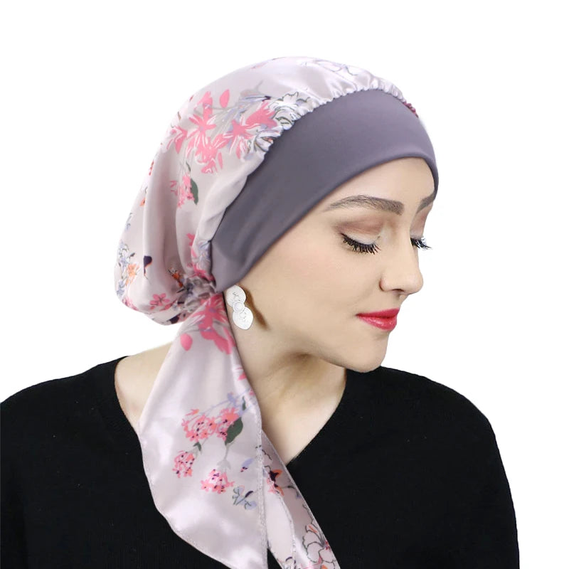 Printed Pre-tie Headscarf Women Elastic Muslim Female Turban Cancer Chemo Hat Hair Loss Cover Head Wrap Headwear Stretch Bandana - NamafadStore