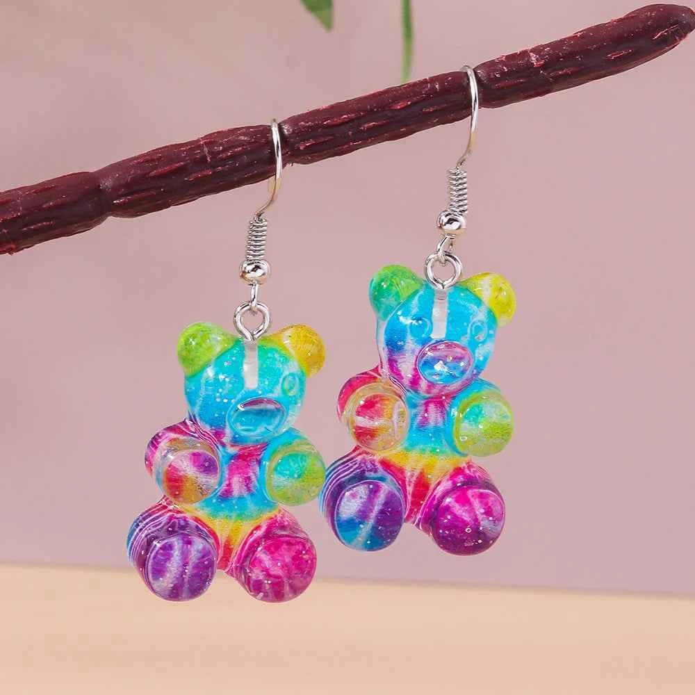 Cute Colorful Gummy Bear Drop Earrings for Women Girls Cartoon 3D Bear Earrings Party Holiday Jewelry Gifts