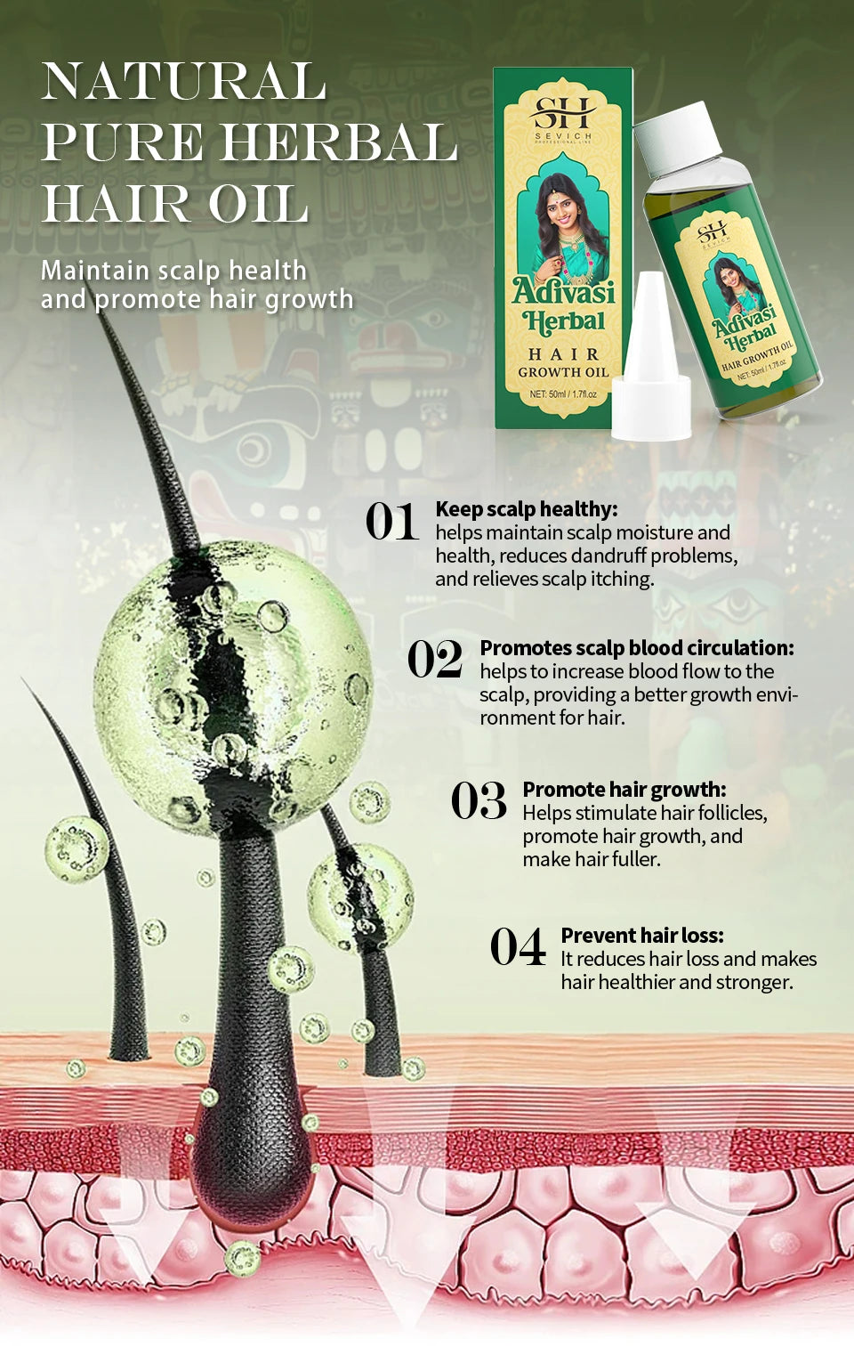 Ayurvedic Hair Growth Oil India Adivasi Organic Hair Growth Serum Anti Hair Loss Fast Regrowth Thicken Oils Hair Growth Products - NamafadStore