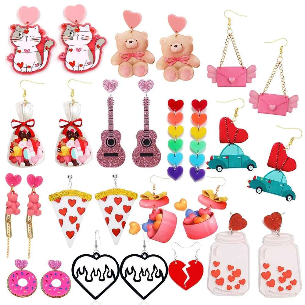 Earrings For Women Girls Hip Hop Cute Exaggeration Special Creativity Jewelry Valentine's Day Teddy Bear Sweet Heart