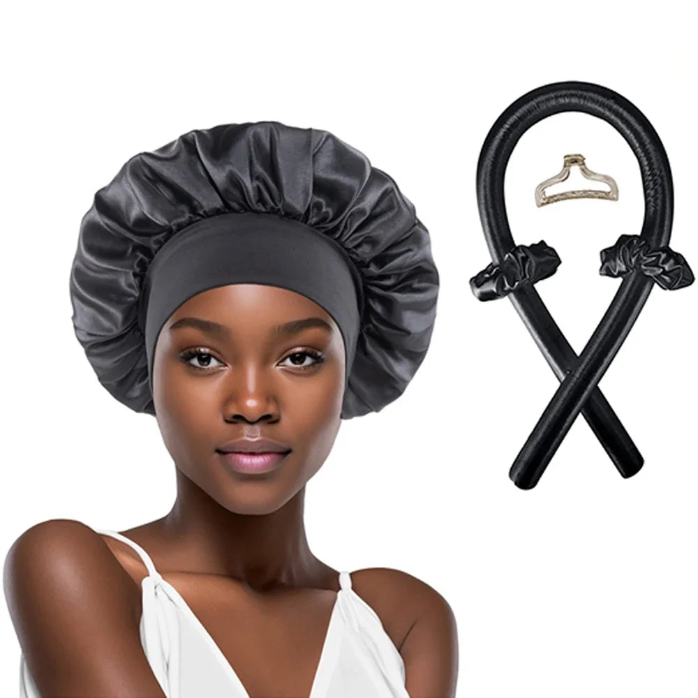 5/6/7pcs Set No Heat Hair Curler Salon Satin Sleeping Sleeping Cap Hat Soft Cooling Eye Mask and Hairpin for Household Travel - NamafadStore