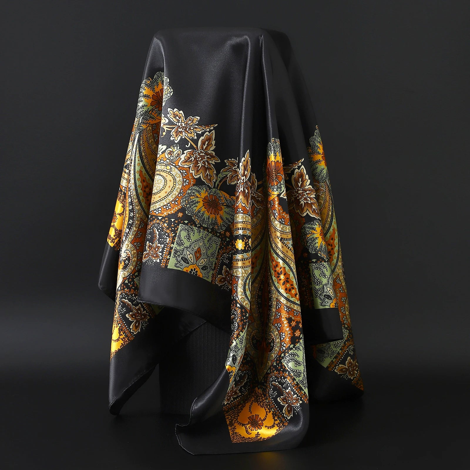 90*90cm Silk Scarf Women Print Hair Neck Square Office Ladies Shawl Bandanna Muslim Hijab Handkerchief Muffler Foulard female - NamafadStore