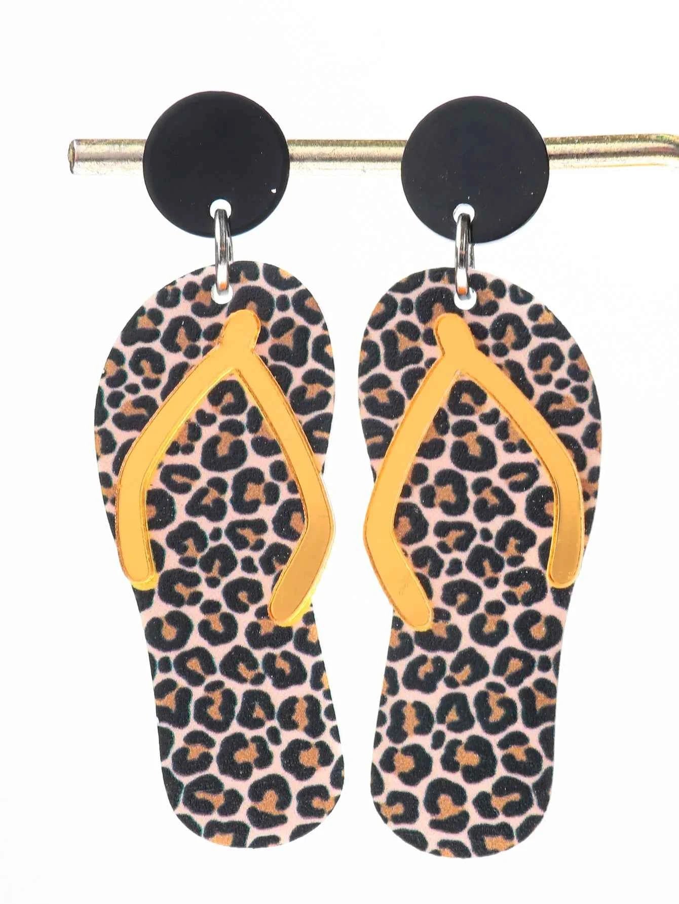 Bohomian Summer Acrylic Flower Slippers Earrings for Women Boho Resin Cute Lemon Leopard Print Shoes Earring Design Jewelry