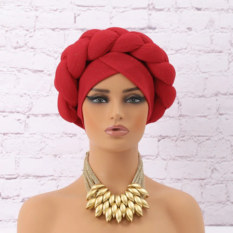 Glitter Braid African Headtie Head Wraps Women Headscarf Bonnet Nigerian Wedding Auto Gele Cap Party Headwear Headdress Hat - NamafadStore