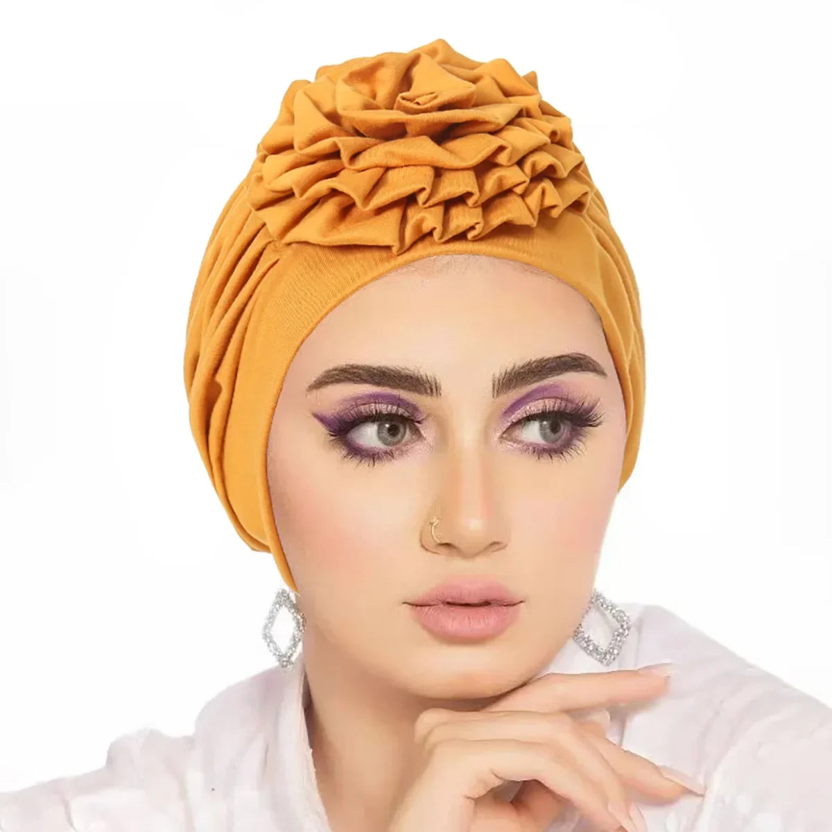 Trendy Crinkle Women's Hijab Solid Color Muslim Ladies Turban Bonnet Flower Decor Ramadan Head Wrap Head Scarf Indian Hat Mujer - NamafadStore