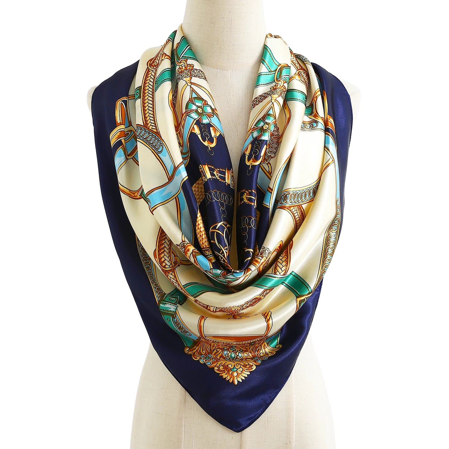 1 piece 35.4 inches Women Shawls Fashion print Summer Kerchief Luxury Brand 90X90CM Bandanna New Foulard Satin Square Headcloth - NamafadStore