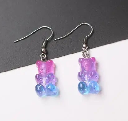 Gradient Candy Color Cute Acrylic Bear Dangle Earrings for Women Girls Gift Korean Fashion Animal Hook Earring Female Jewelry