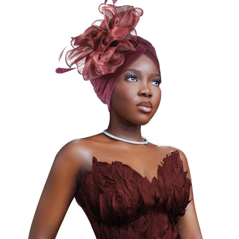 Trendy Crinkle Hijab Solid Color Muslim Ladies Turban Bonnet with Flower Decor for Ramadan and Everyday Wear