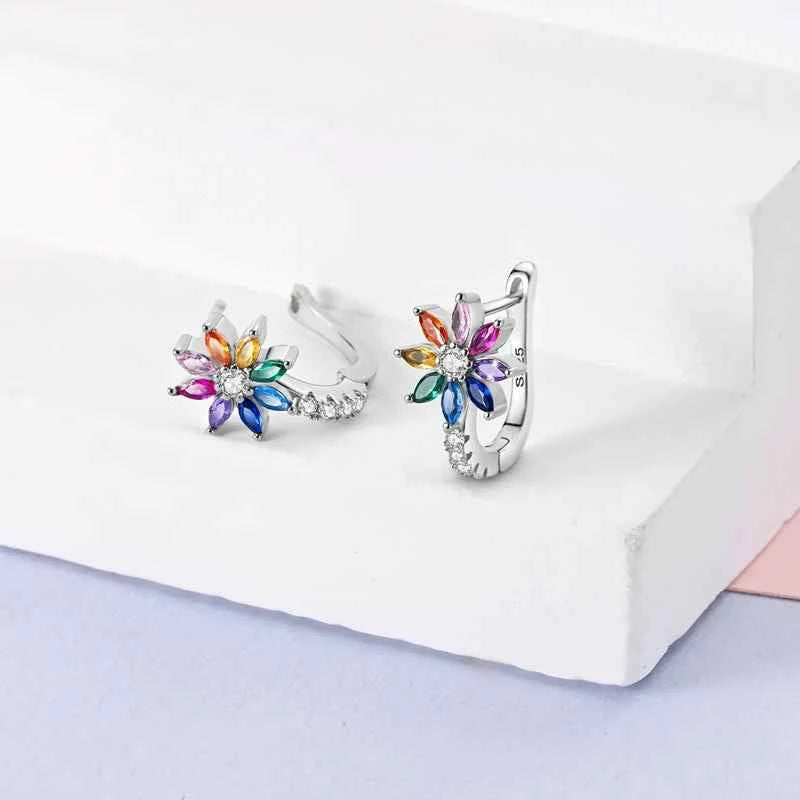 New Original 925 Sterling Silver Hoop Earrings Purple Zircon Flowers Butterflies Studs Earring For Women Wedding Engagement Gift