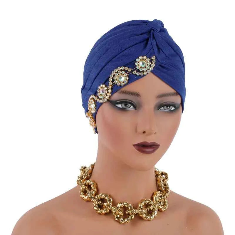 Fashion Turban Cap for Women Muslim Hijab Cap Islamic Headscarf Bonnet African Diamonds Head Wraps