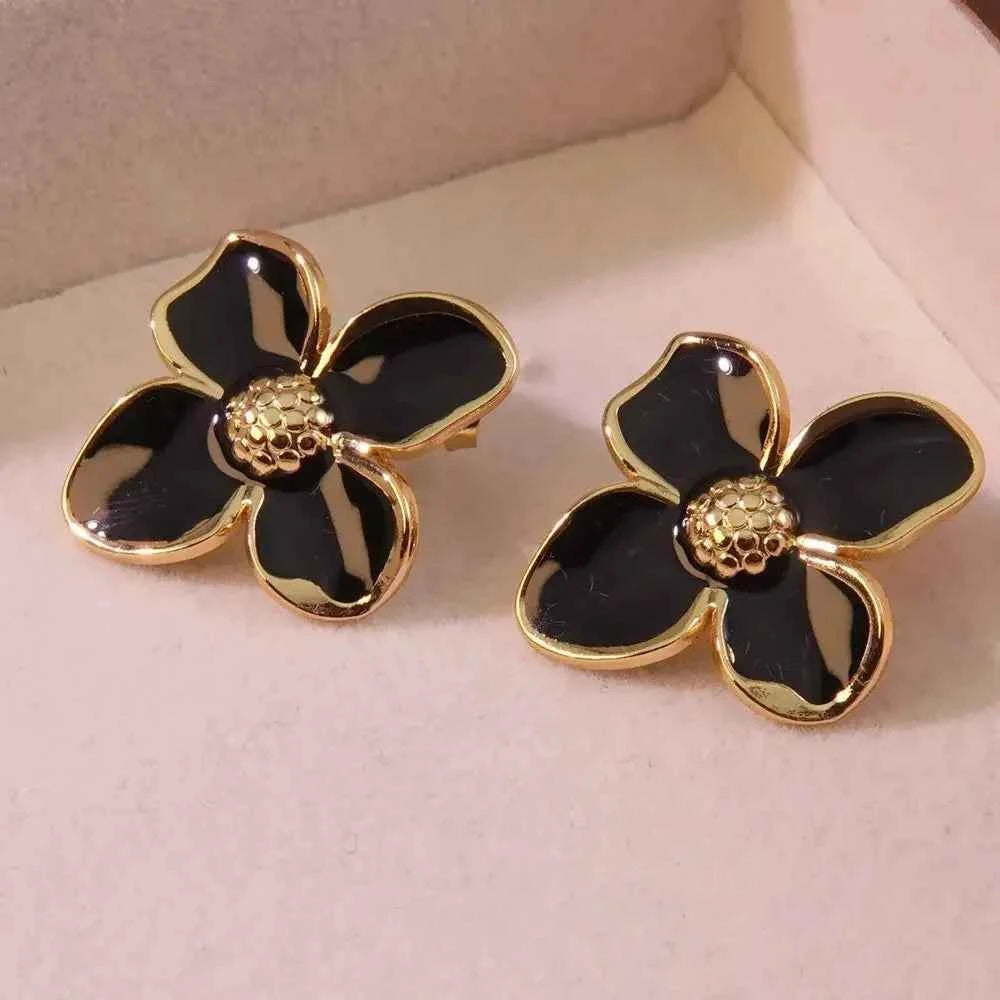 DLHP Vintage French Stainless Steel Drip Enamel Glaze Flower Earrings For Women Delicate Luxury Couple Engagement Jewelry Gifts