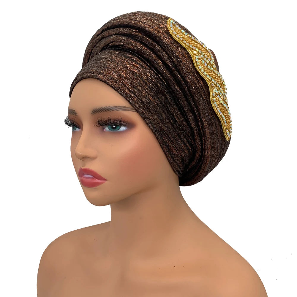 Fashion African Turban Cap Women's Autogele headtie Lady Head Wraps Nigeria Wedding Headgear  Turbante Mujer