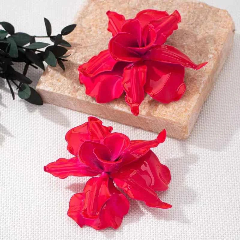 Exaggerated Large Size Spray Paint Flower Stud Earrings For Women Girls Holiday Party Gift Fashion Jewelry Ear Accessories DE049