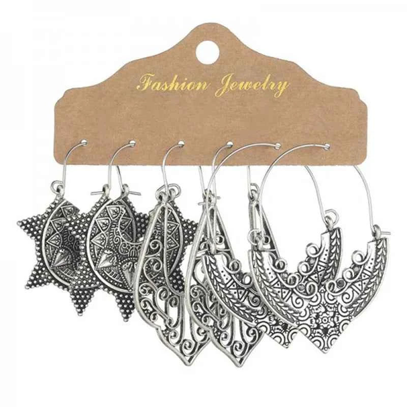 New Fashion Bohemian Flower Tassel Drop Earrings For Women Retro Jewelry Hollow Geometric Pendant Earrings Aesthetic Accessories