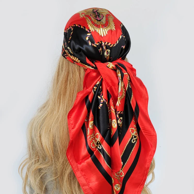 New 90*90cm Retro Brand Women Silk Scarf Bandanna Fashion Bohemian Pattern Square Hijab Lady Wrap Headband foulard muffler