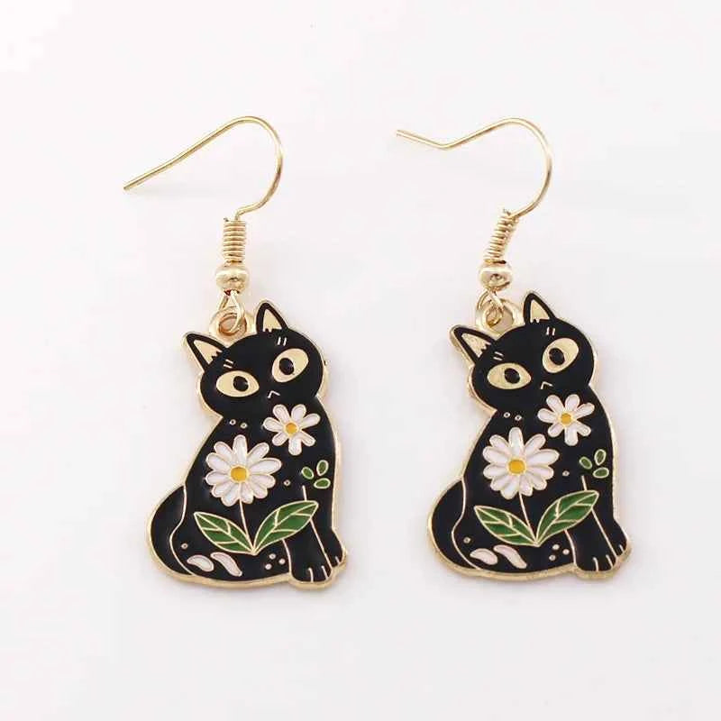 Anime Cute Drop Earrings Kawaii Cartoon Moon Cat Pendant Jewelry for Women Korean Fashion Enamel Design Accessories