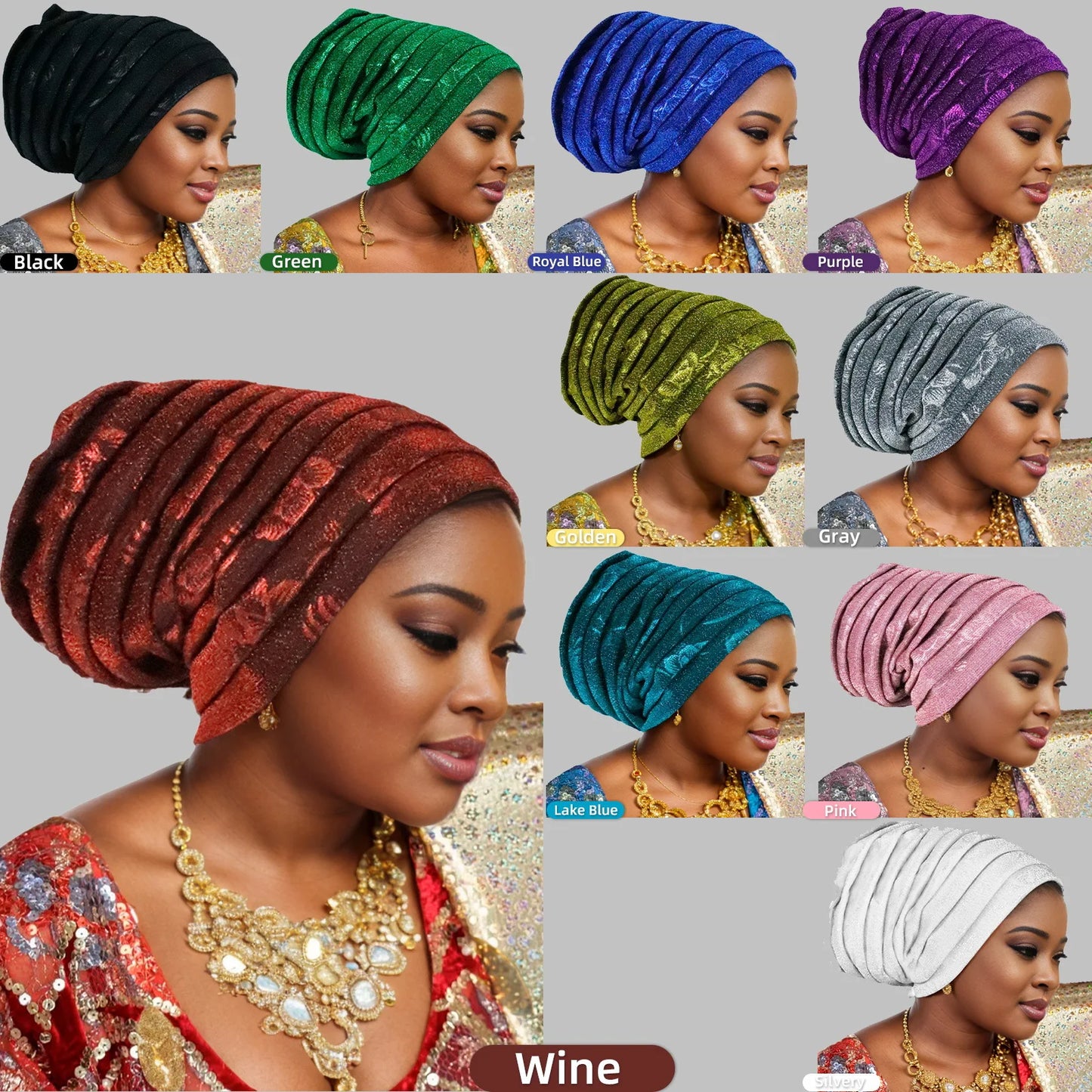 Glitter Pleated Women's Head Wraps Bonnet African Turban Cap Muslim Headscarf Bonnet Turbante mujer - NamafadStore