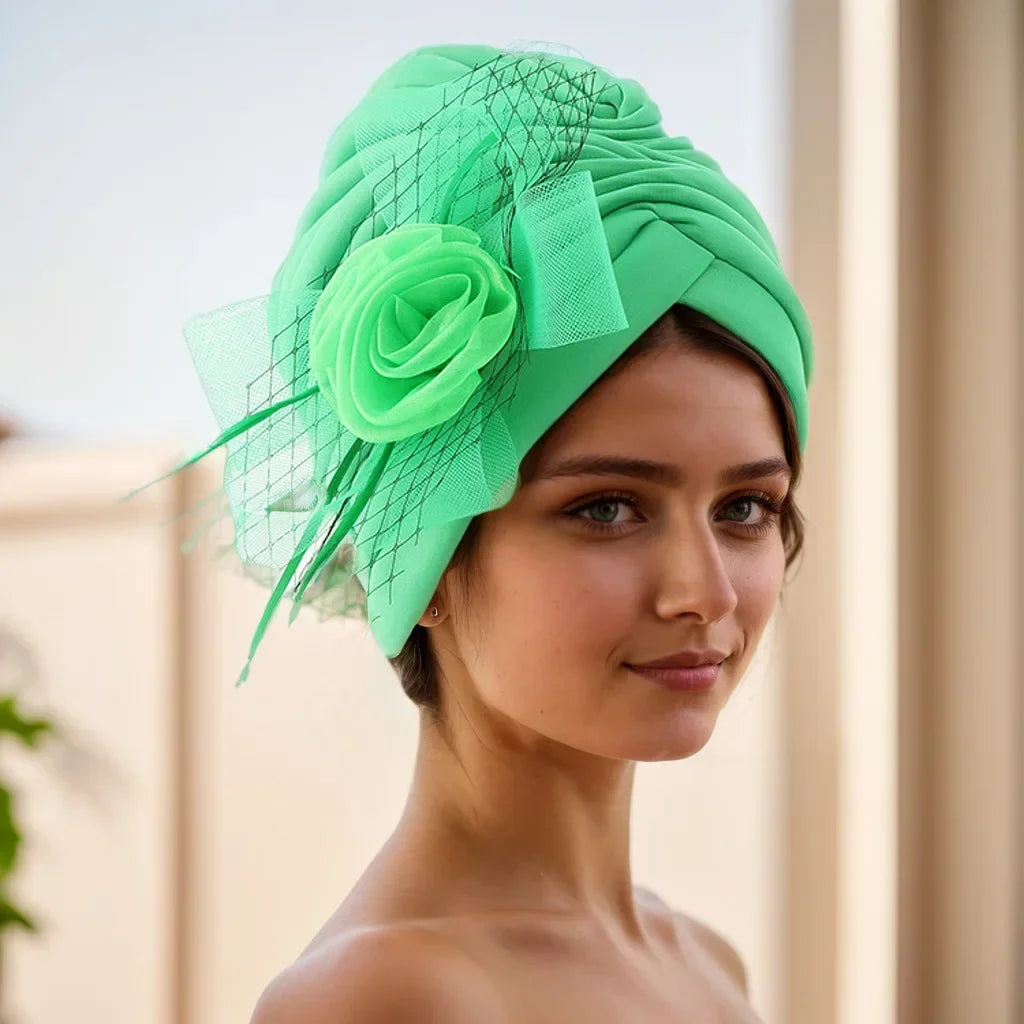 2025 Trendy Women Big Flower Turban Hat Fashion Muslim Hijab Caps Head Wrap Femme Bandana Chemo Cap African Headpiece Hat Indian - NamafadStore