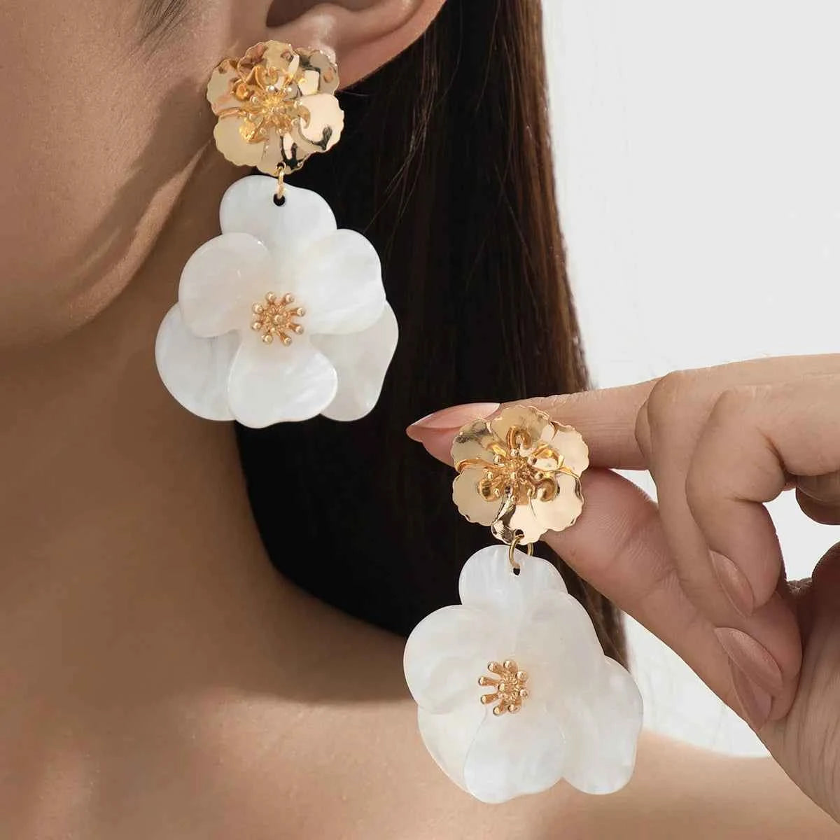 Retro Pleated Acrylic Flower Earrings For Women Girls Temperament Holiday Party Gift Fashion Jewelry Ear Accessories AE280