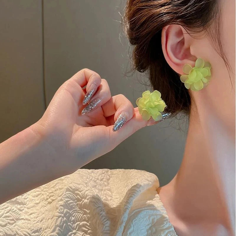 Trendy Gardenia Pearl Stud Earrings for Women New Design White Green Leaf Flowers Sweet Earrings Fashion Jewelry Wholesale