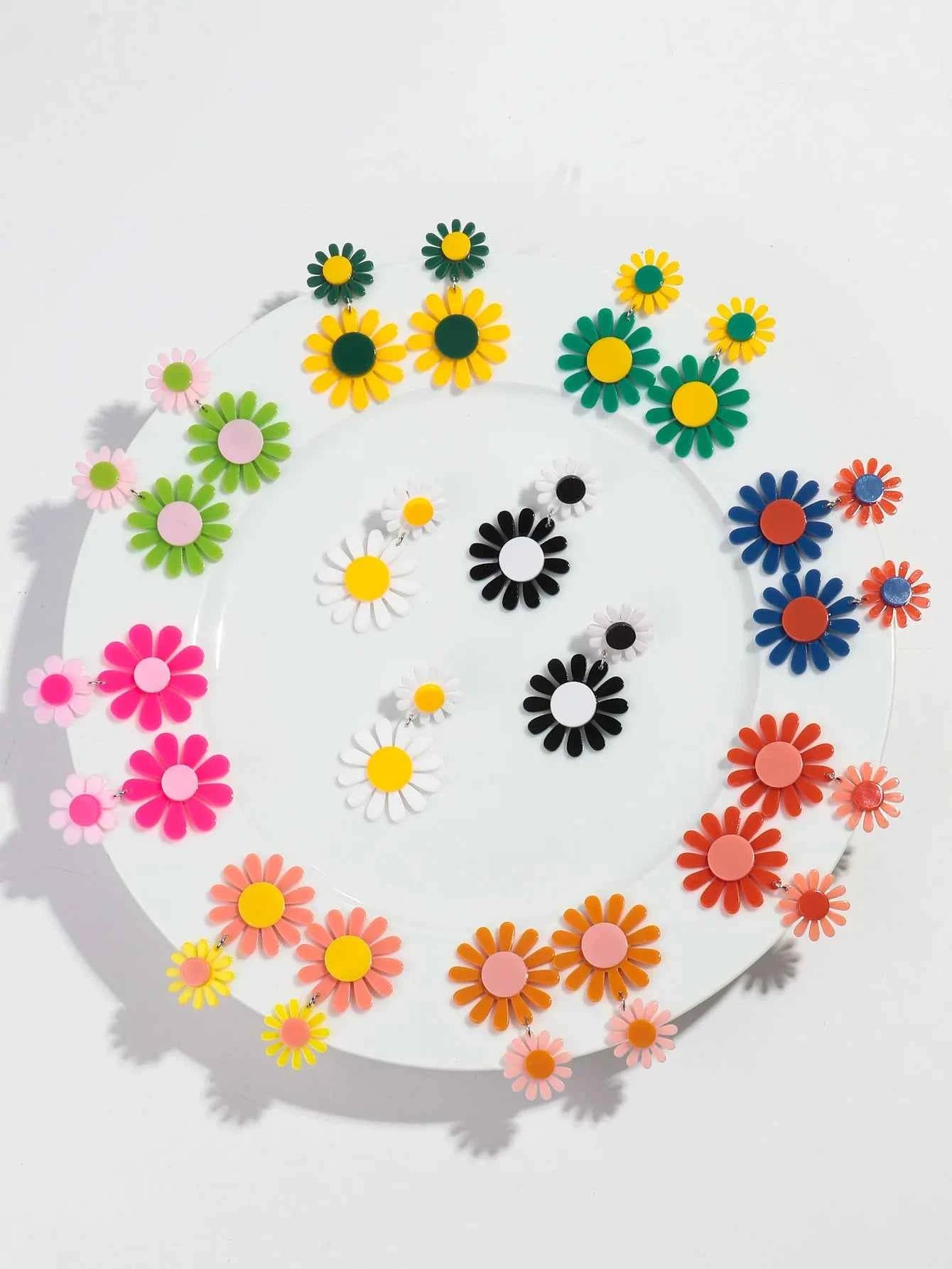 Boho Colorful Acrylic Sunflower Women's Earrings 2024 Trendy Geometric Daisy Flower Long Drop Earring Cute Simple Jewelry Gifts