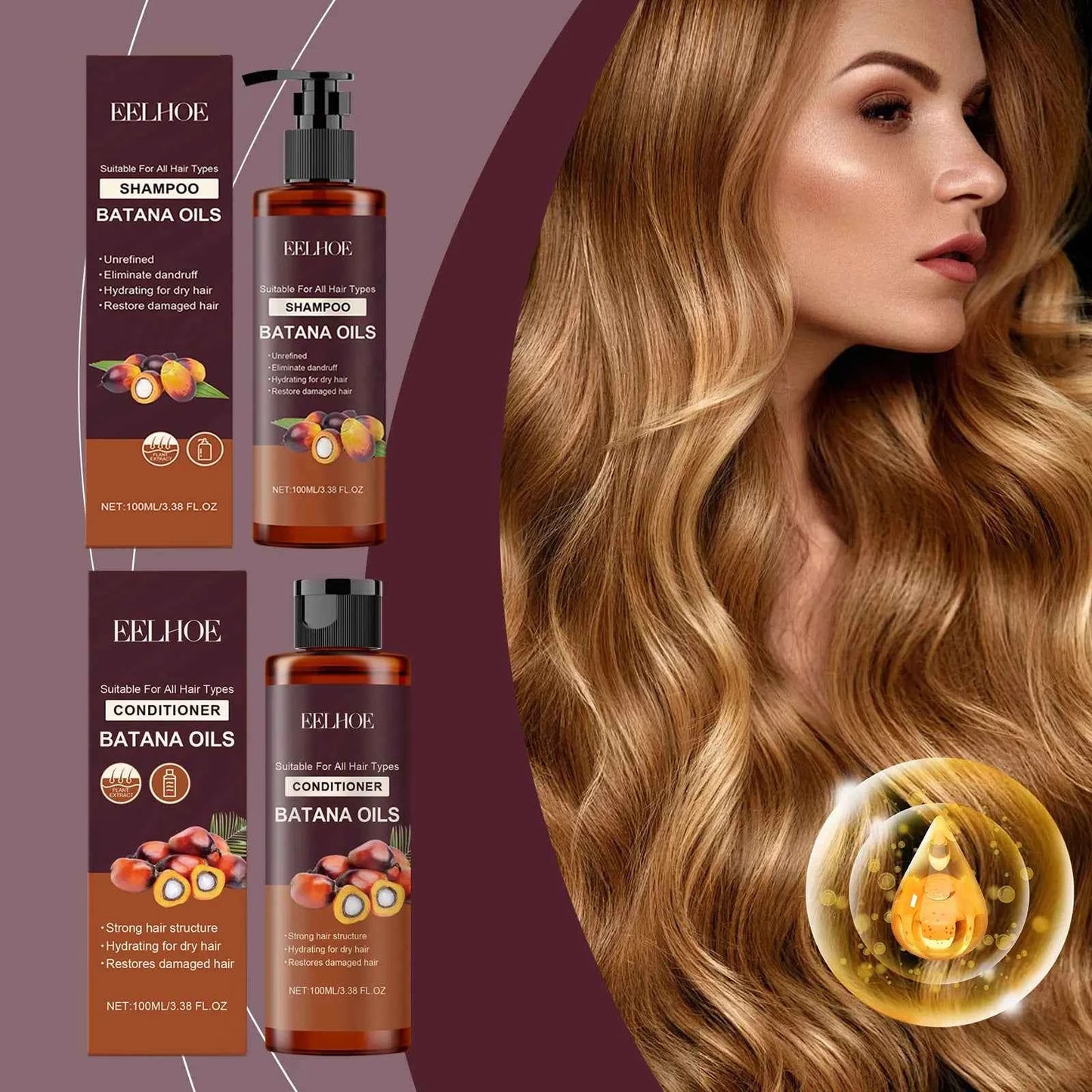 Batana Oil Shampoo Conditioner Set Oil Control Anti Dandruff Scalp Hair Treatment Split Ends Anti Frizz Hair Loss Hair Care Set - NamafadStore