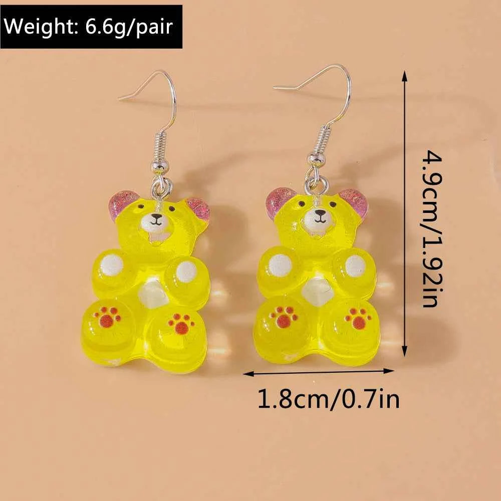 Cute Colorful Gummy Bear Drop Earrings for Women Girls Cartoon 3D Bear Earrings Party Holiday Jewelry Gifts