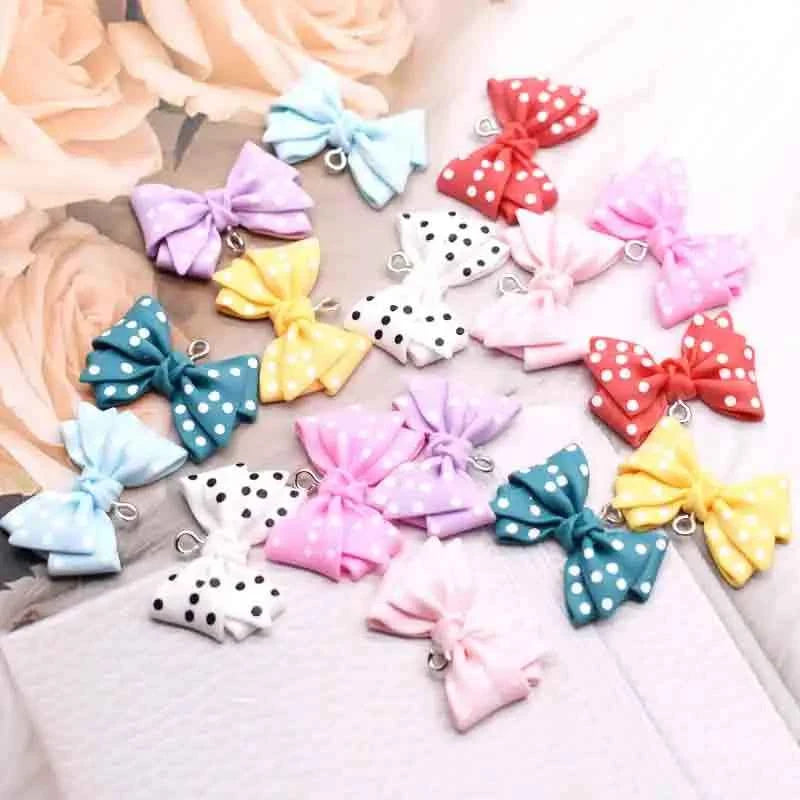 28*20mm Earrings For Girls Women Resin Handmade Cute Small Dot Bowknot Resin Flatback Charms Drop Earrings Funny Gift