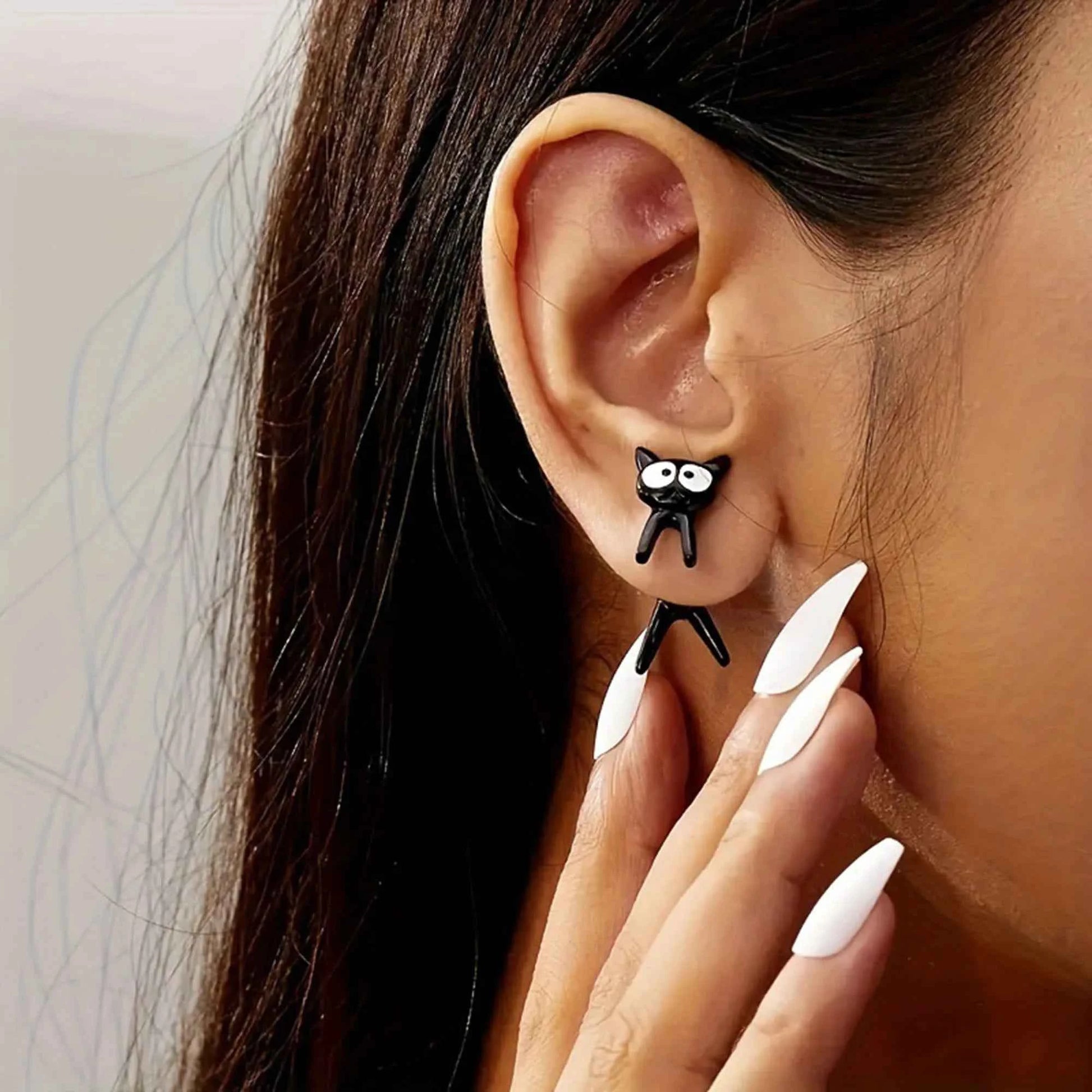 Black Color Cat Design Earrings Stud Trendy Ins Girls Cute Women Earring Animal Design Black Painting